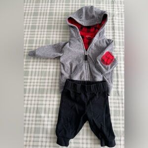 Carter's Red Plaid and Gray sweatshirt onesie and pants size 3 months